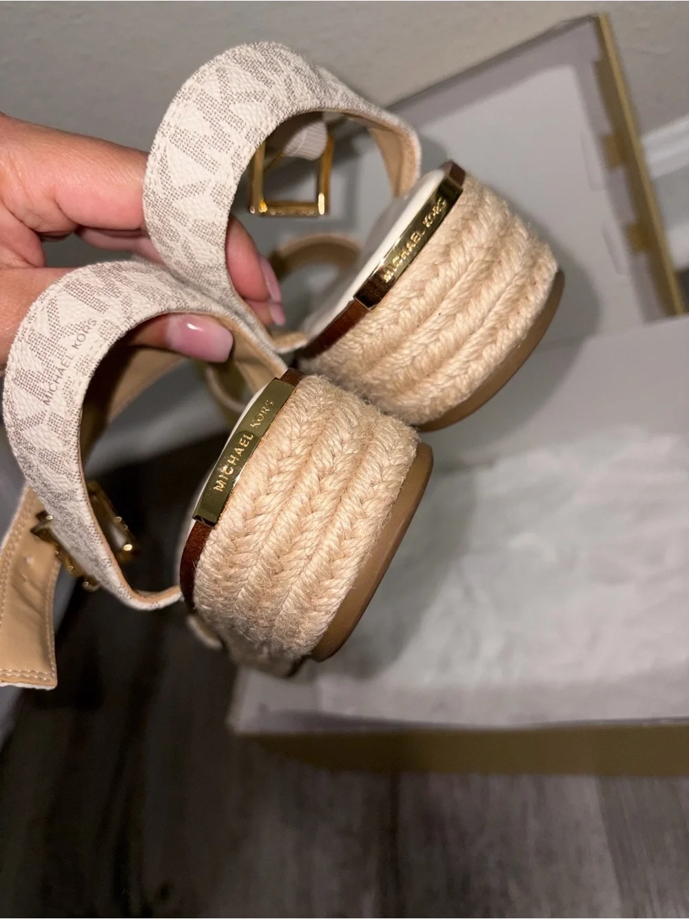 Michael Kors Neutral Logo Espadrille Platform Sandals